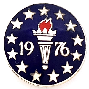 Commemorative enamel button designed by Primrose Peacock. 