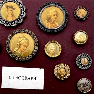 Card of thirteen Lithograph (mostly) portrait buttons.