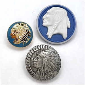 Three buttons of Native American heads. 