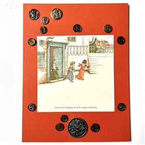 Card of fourteen Kate Greenaway buttons. 