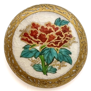 Large modern Satsuma button of tree peony with wide gold border.