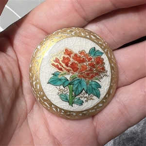 Large modern Satsuma button of tree peony with wide gold border.