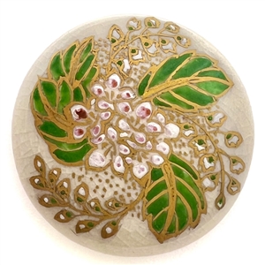 Large modern Satsuma button of pink  flowers.