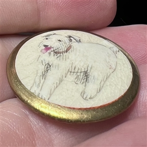 Japanese Satsuma button of a white dog.