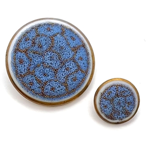 Div I - Two Coralene glass buttons with gold luster in mother daughter sizes.