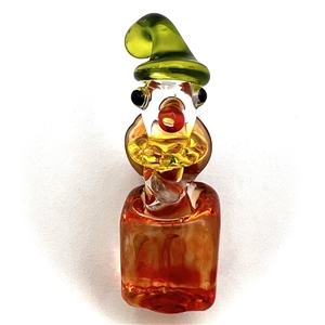 Lamp work glass studio button of a jack in the box that was a favor button for 1984 Oregon button show.