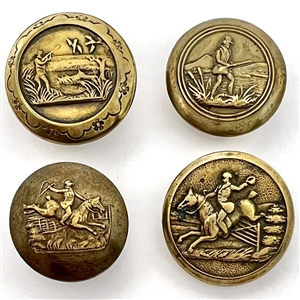 Four brass sporting buttons of hunters