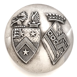 RARE silvered copper Livery marriage  button - achievement  shield and womens lozenge.