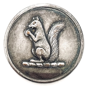 Silvered copper Livery button of a squirrel eating a nut. 