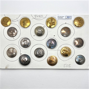 Card of sixteen Livery crest buttons of birds.