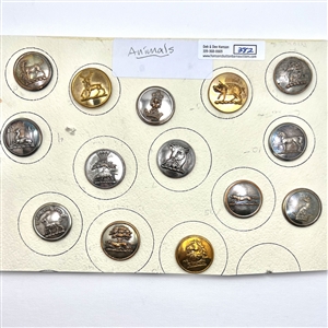 Card of fourteen Livery crest buttons of animals. 