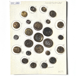 Card of twenty five architectural buttons. 