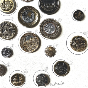 Card of twenty five architectural buttons. 