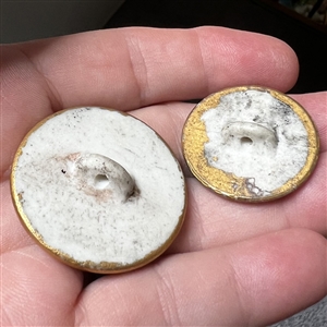 Two transfer and painted porcelain buttons of roses. 