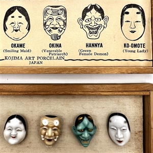 Set of six Arita porcelain “Noh Theatre Masks buttons in original box.