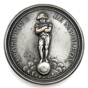 HARD TO FIND - French silvered metal button of Napoleon standing on a globe. 