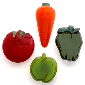 Four vintage Bakelite buttons of vegetables.
