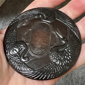 Extra large vintage celluloid button of three cranes.