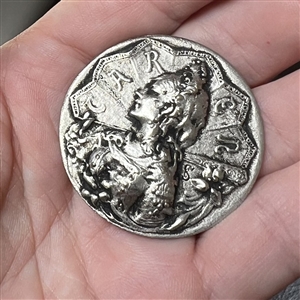 “Carmen - French white metal opera button in Art Nouveau style.