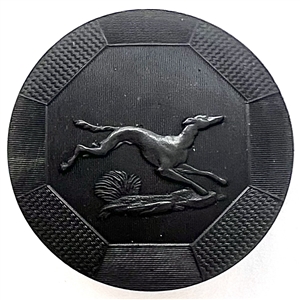 Unique size horn sporting button of a running whippet.