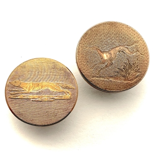 Two gilded brass sporting running hound and fox.