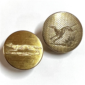 Two gilded brass sporting running hound and fox.