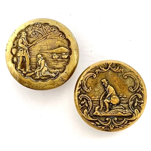 Two unusual sporting buttons of men fishing. 