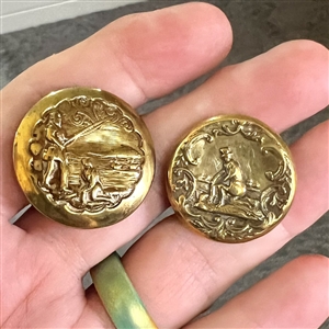 Two unusual sporting buttons of men fishing. 