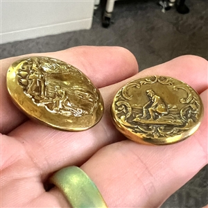 Two unusual sporting buttons of men fishing. 