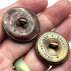 Two unusual sporting buttons of men fishing. 