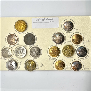 Card of 16 Livery coat of arms buttons from various countries.