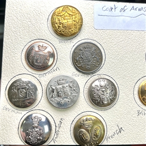 Card of 16 Livery coat of arms buttons from various countries.