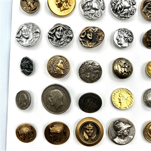 Card of 63 buttons of heads.