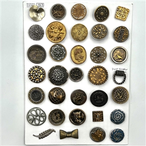Card of 35 assorted pictorial metal buttons.