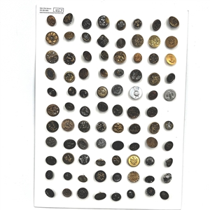 Card of 87 small metal picture buttons. 