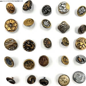 Card of 87 small metal picture buttons. 