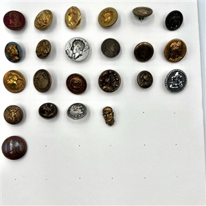 Two cards of 99 metal picture buttons. 