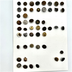Two cards of 99 metal picture buttons. 