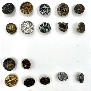 Two cards of 99 metal picture buttons. 