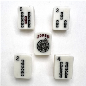 Set of five plastic mahjong buttons.