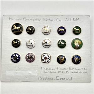 Card of fifteen enamel buttons. 