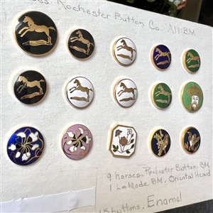 Card of fifteen enamel buttons. 