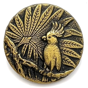 Brass button of a parrot / cockatoo.