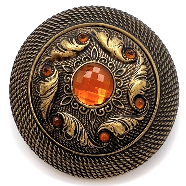 Victorian jewel button with faceted amber colored pastes.