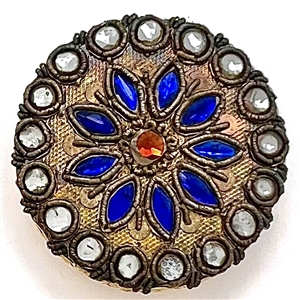 An 18th c. Passementerie button with gold bullion and colored pastes.
