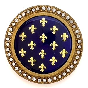 A 19th c.cobalt enamel button with foil Fleur-de-lys and paste border. 
