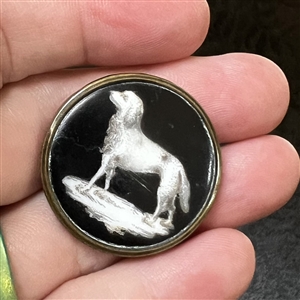 RARE Liverpool transfer on porcelain button of a dog.