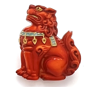 Arita button of a realistic foo dog (lion).