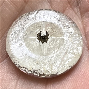 Div I glass with foil background button of roses. 