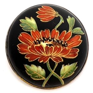 Painted and gold encrusted flowers on glass set in metal button.